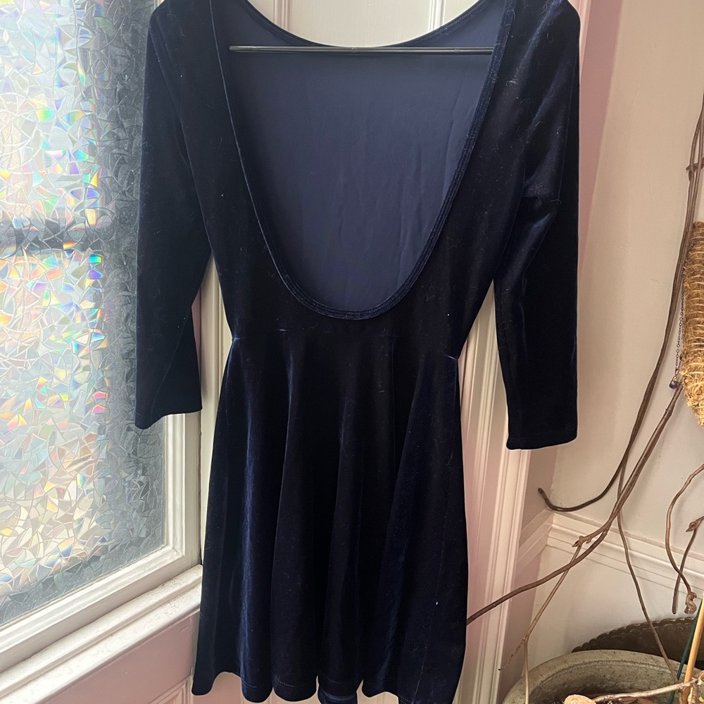 American Apparel Navy Velvet Scoop-Back Long Sleeve Dress